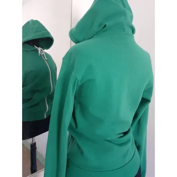 Canvas Womens Solid Green Fleece Full Zip Drawstring Sweatshirt Hoodie XS - Picture 12 of 12